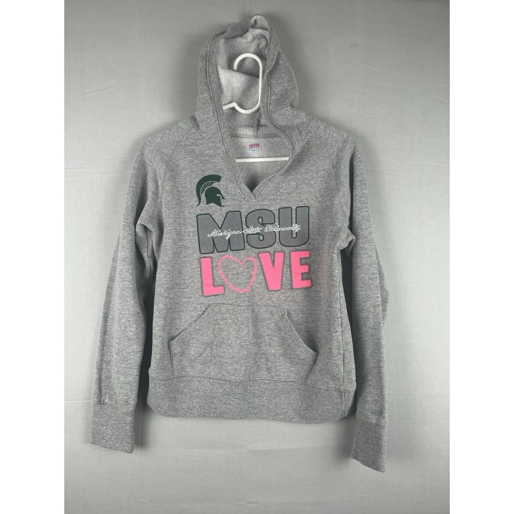 Soffe Womens Hoodie‎ Medium Gray MSU Michigan State Spartans Love Graphic